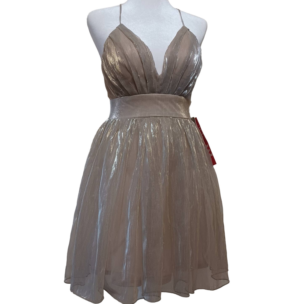 Social Couture Backless Gold silver Tulle Mini Dress Size M